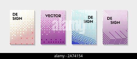 Halftone backgrounds. Vector set of color dotted minimal templates for banners, flyers, covers. Trendy gradient textures Stock Vector