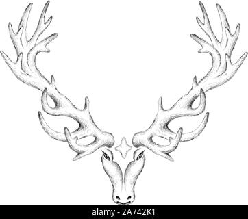 The Vector logo deer  for tattoo or T-shirt design or outwear.  Cute print style deer background. This drawing would be nice to make on the white fabr Stock Vector
