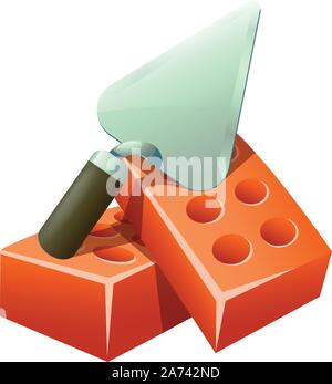trowel and bricks Stock Vector