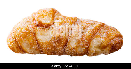 Catalan sweet bun with icing and sugar. Spanish dish. Isolated over white background Stock Photo