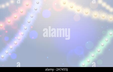 Vector colorful christmas lights background. Xmas glowing garland. Neon new year light festive decoration. Yellow, red, pink, blue, green color bulbs Stock Vector