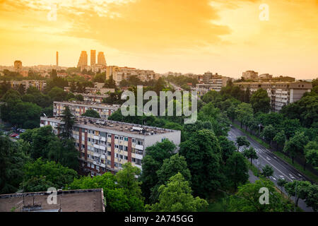 View on Ustanicka street in Belgrade at sunrise. Stock Photo