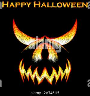 The Vector logo  Happy Halloween monster embroidery  burning eyes for tattoo or T-shirt design or outwear.  This drawing would be nice to make on the Stock Vector