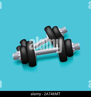 black iron dumbbels on blue Stock Vector