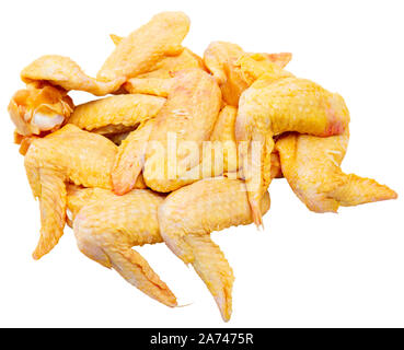 Ingredients for cooking. Fresh raw farmer chicken wings. Isolated over white background Stock Photo