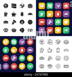 Breakfast Icons All in One Icons -Black & White-Color Flat Design-Thin Line- Set Stock Vector