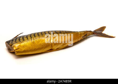 Smoked atlantic mackerel (Scomber scombrus) on a white background Stock Photo