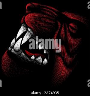 The Vector logo tiger for tattoo or T-shirt design or outwear.  Hunting style tigers print on black background. This drawing is for black fabric or ca Stock Vector