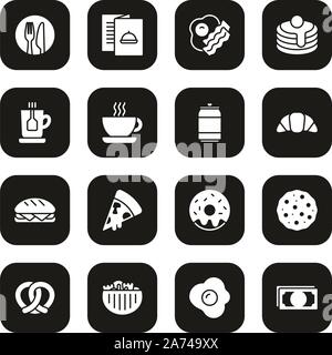 Breakfast Icons White On Black Set Stock Vector