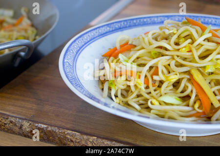 Food photography of the Chinese Asian noodle dish lo mein.