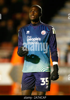 LONDON, UNITED KINGDOM. OCTOBER 29 Crawley Town's Michael Luyambula during Carabao Cup Fourth Round between Crawley Town and Colchester United at The Stock Photo
