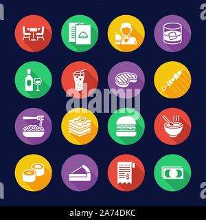 Lunch Icons Flat Design Circle Set Stock Vector