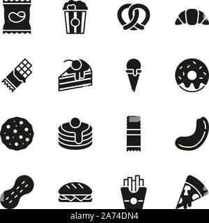 Snack Or Junk Food Icons Black & White Set Stock Vector