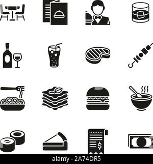 Lunch Icons Black & White Set Stock Vector