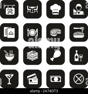 Restaurant Icons White On Black Set Stock Vector