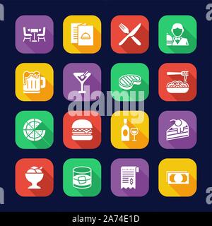 Dinner Icons Flat Design Set Stock Vector