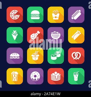 Fast Food Icons Flat Design Set Stock Vector