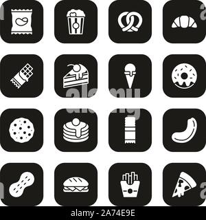 Snack Or Junk Food Icons White On Black Set Stock Vector