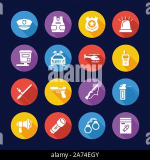 Police Highway Patrol Icons Flat Design Circle Set Stock Vector
