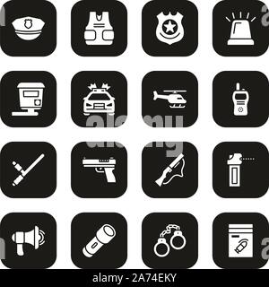 Police Highway Patrol Icons White On Black Set Stock Vector