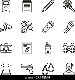 Police Detective Icons Thin Line Set Stock Vector