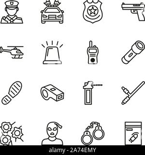 Police Icons Thin Line Set Stock Vector