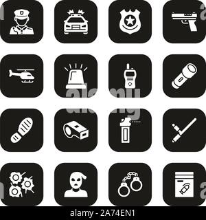 Police Icons White On Black Set Stock Vector