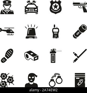 Police Icons Black & White Set Stock Vector