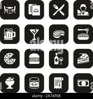 Dinner Icons White On Black Set Stock Vector