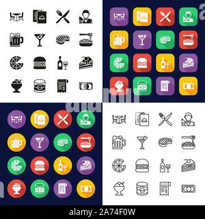 Dinner Icons All in One Icons -Black & White-Color Flat Design-Thin Line- Set Stock Vector