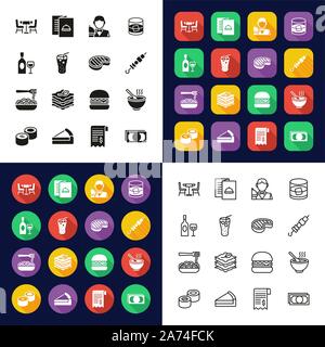 Lunch Icons All in One Icons -Black & White-Color Flat Design-Thin Line- Set Stock Vector