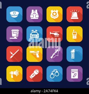Police Highway Patrol Icons Flat Design Set Stock Vector