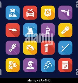 Police Icons Flat Design Set Stock Vector