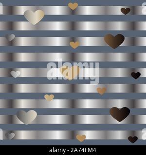Gold and Silver Frame with Hearts. For Cards, postcards, backgrounds, covers etc. Suitable for Beauty and Luxury Products. Vector Illustration. Styliz Stock Vector