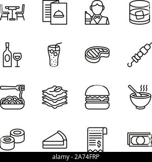 Lunch Icons Thin Line Set Stock Vector