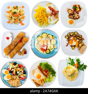 Collection of various breakfasts with vegetables isolated on white background Stock Photo