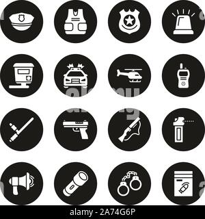 Police Highway Patrol Icons White On Black Circle Set Stock Vector