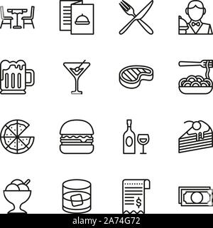 Restaurant or Dinner Icons Thin Line Vector Illustration Set Stock ...