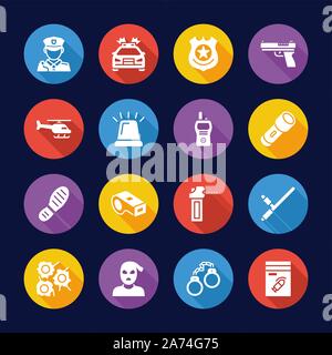 Police Icons Flat Design Circle Set Stock Vector