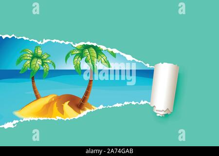 picture of torned paper and island Stock Vector