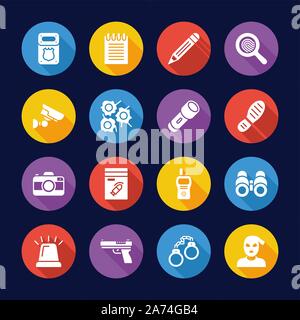 Police Detective Icons Flat Design Circle Set Stock Vector
