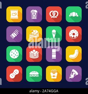 Snack Or Junk Food Icons Flat Design Set Stock Vector