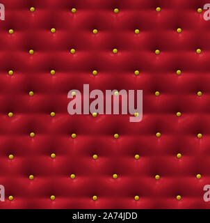 Red leather seamless pattern with gold buttons Stock Photo