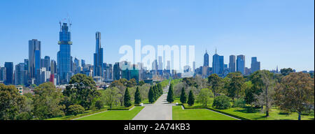 Melbourne cityscape panorama view from Shrine of Remembrance on a sunny day . Stock Photo