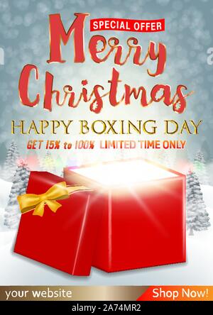 Merry Christmas and boxing day sale with gift box Stock Vector