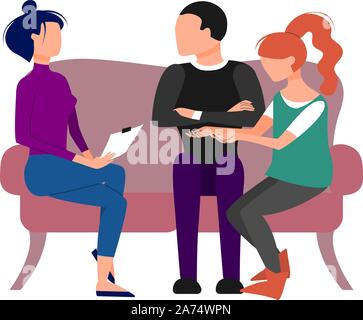 Couple having an appointment with therapist. Isolated on white background. Flat style stock vector illustration Stock Vector
