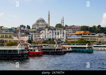 Panoramic view of Karaköy a harbor-side, Istanbul, Turkey. Stock Photo