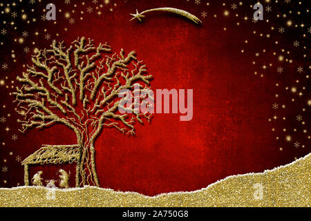 Elegant Christmas Nativity Scene greetings cards, abstract freehand ...