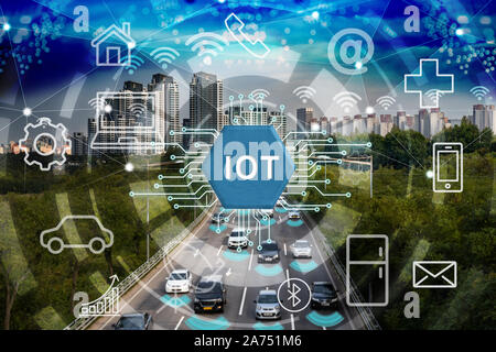 Smart city and internet of things, wireless communication network, abstract image visual. Stock Photo
