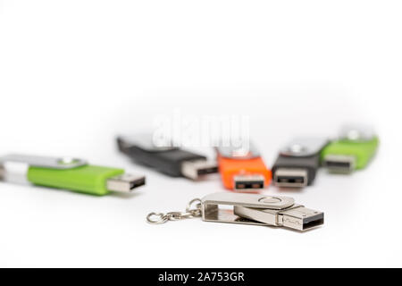 Close Up of Colorful USB Memory Stick Flash Drives Stock Photo